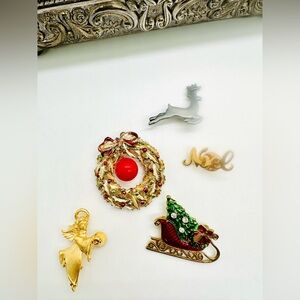 Vintage Christmas Brooch Lot